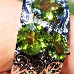 Hebei Peridot 3 Stone Ring